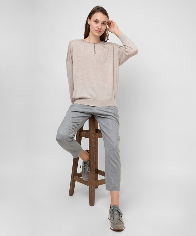 Brunello Cucinelli Светло-бежевый джемпер из кашемира и шелка с цепочками M13829700 изображение 2