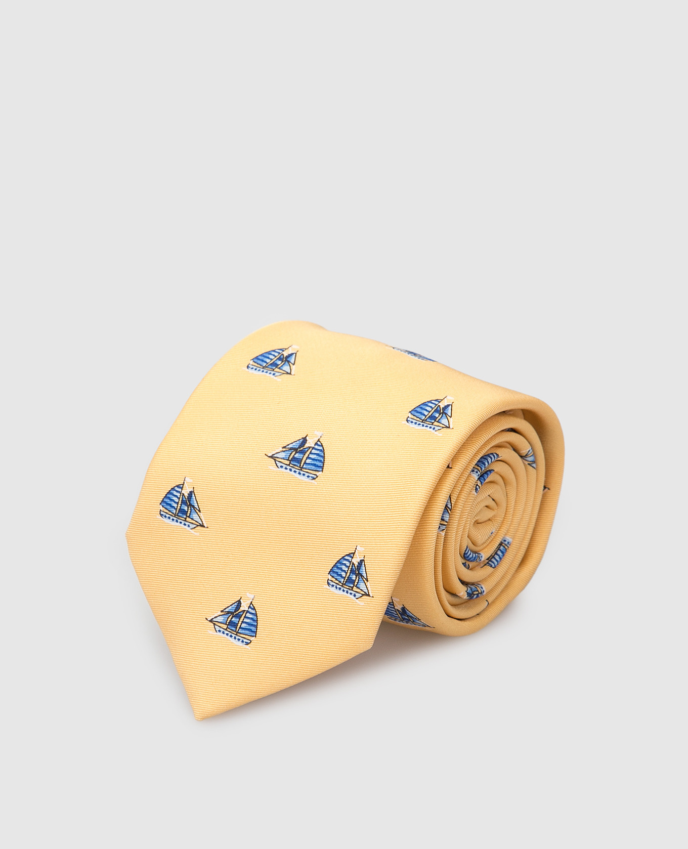 Детский желтый шелковый набор из галстука и платка-паше в узор