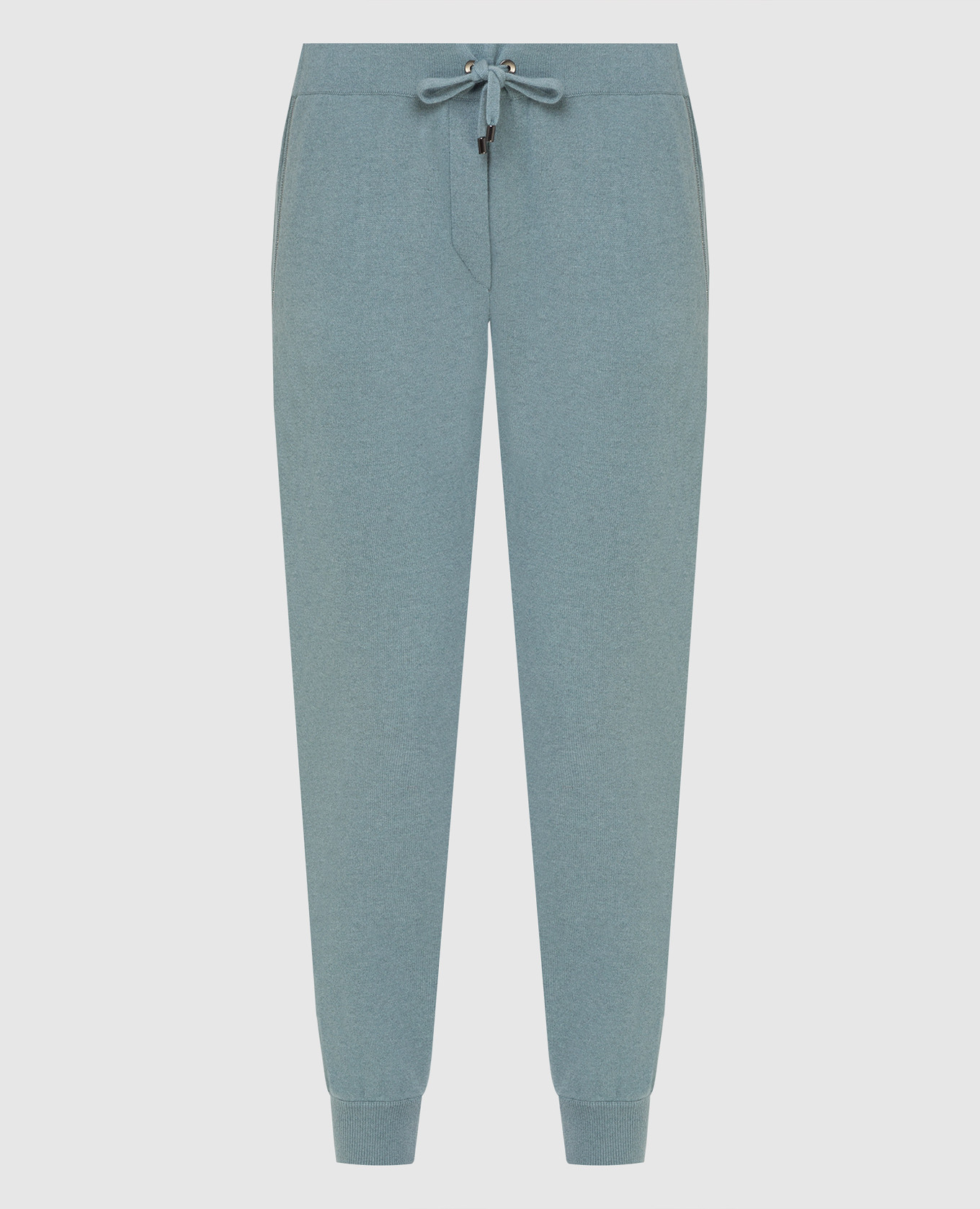 Turquoise wool, cashmere and silk joggers