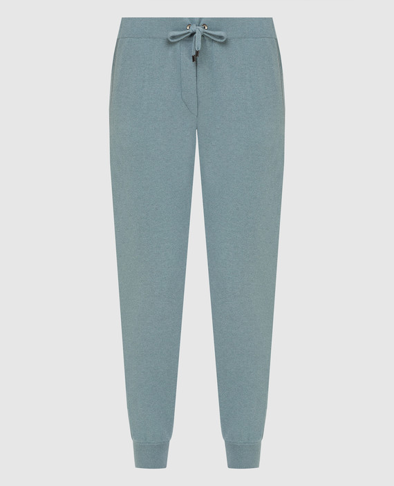 Turquoise wool, cashmere and silk joggers
