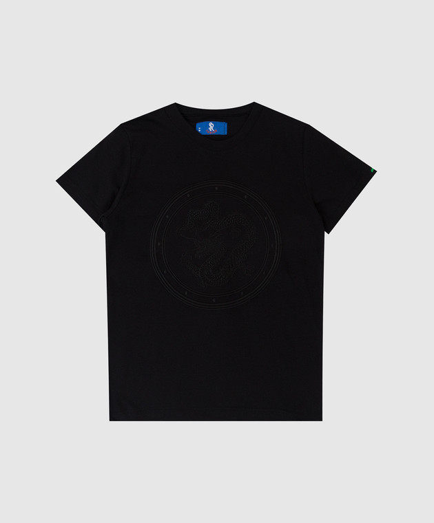 Stefano Ricci Детская черная футболка с вышивкой YNH9200050803