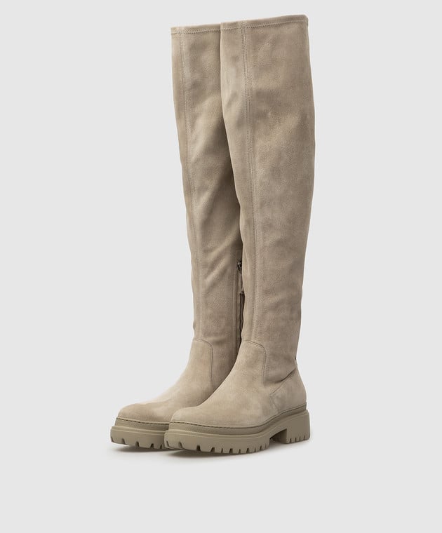 Brunello Cucinelli Light beige chain suede over the knee boots MZSSG2052 image 3