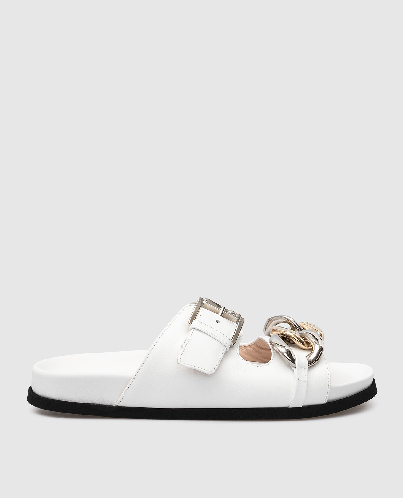 White leather slippers with chain