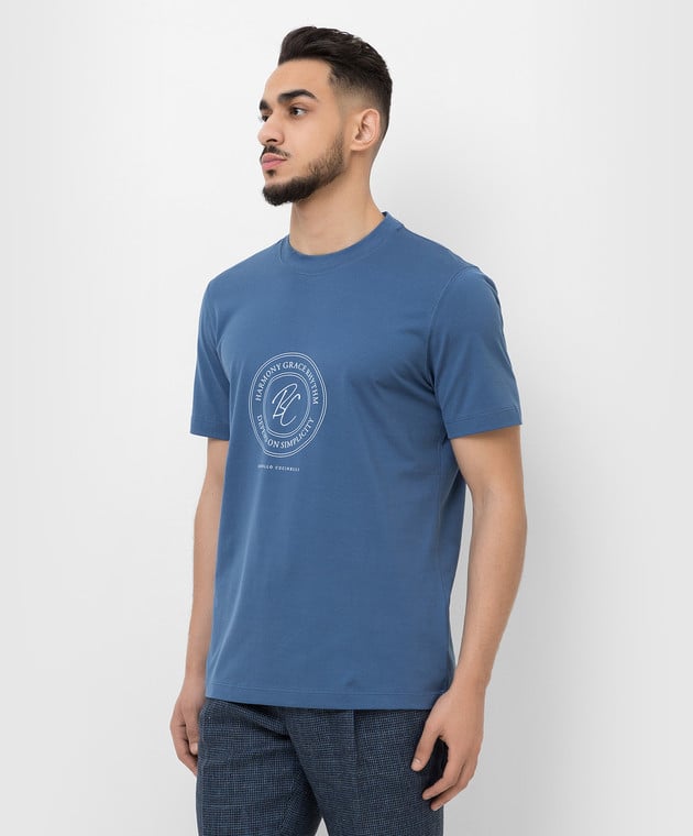 Brunello Cucinelli Синя футболка з принтом логотипу M0T618430 зображення 3