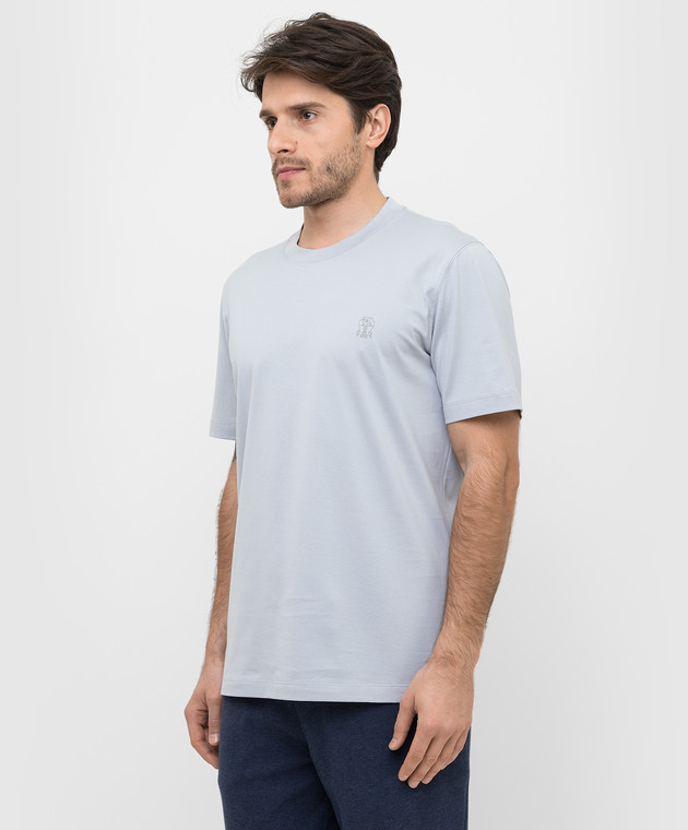 Brunello Cucinelli Голубая футболка с эмблемой M0T618440 изображение 3