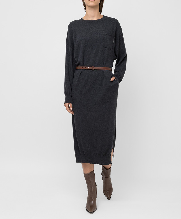 Brunello Cucinelli Темно-серое платье из кашемира M2E811A90 изображение 2