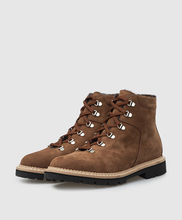 Enrico Mandelli Светло-коричневые замшевые ботинки на меху Z0CORT5217 изображение 3