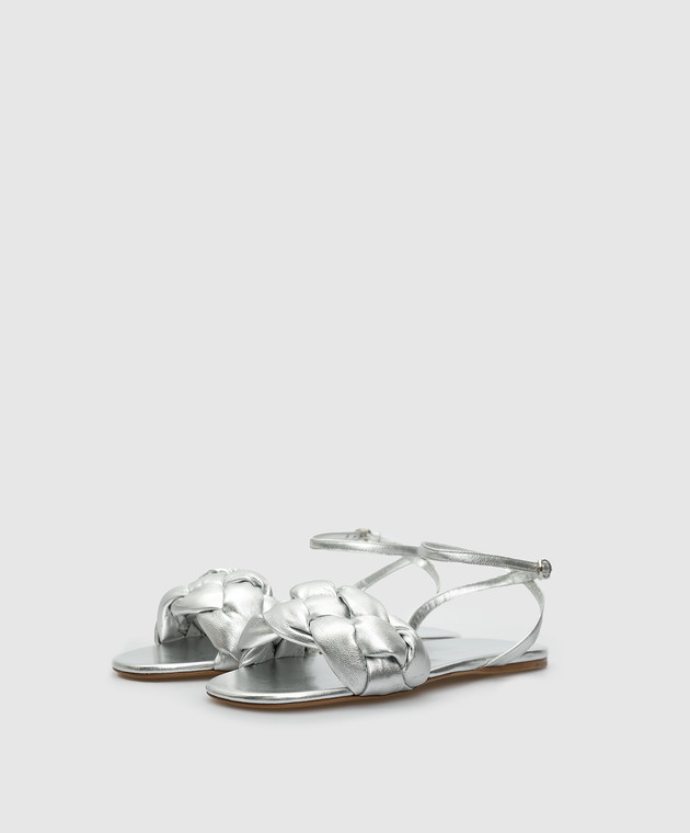 Miu Miu Серебристые кожаные сандалии 5X431D3LAB изображение 3