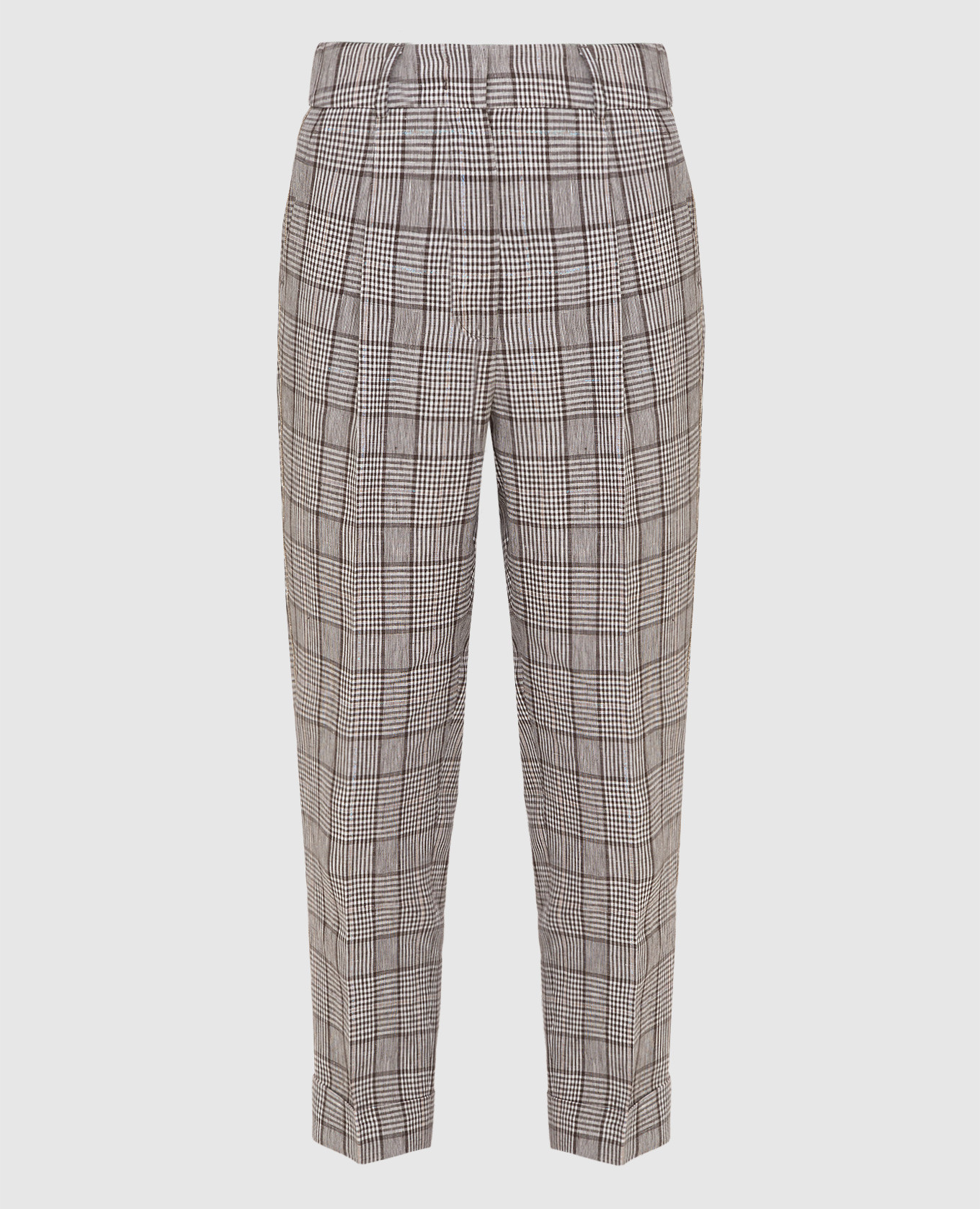 

Темно-бежевые брюки из льна, Бежевый, Укороченные брюки