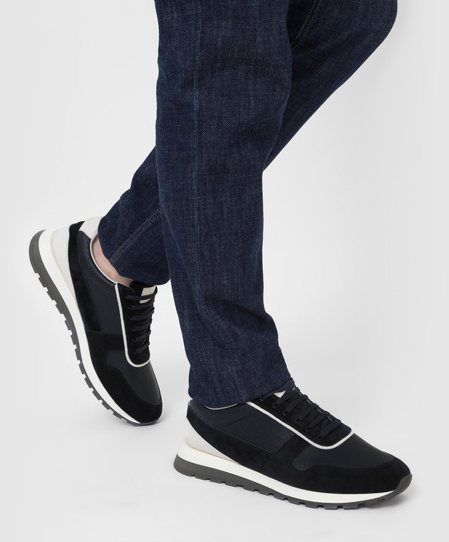 Brunello Cucinelli Темно-сині шкіряні кросівки з перфорацією MZUKSUA289 зображення 2