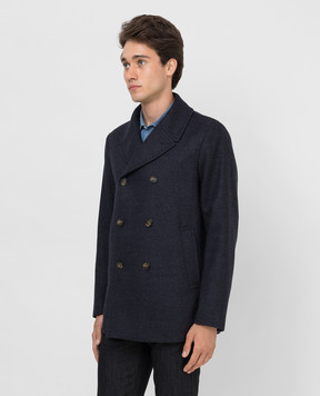 Loro Piana Синее укороченное пальто из шерсти и кашемира FAL7010