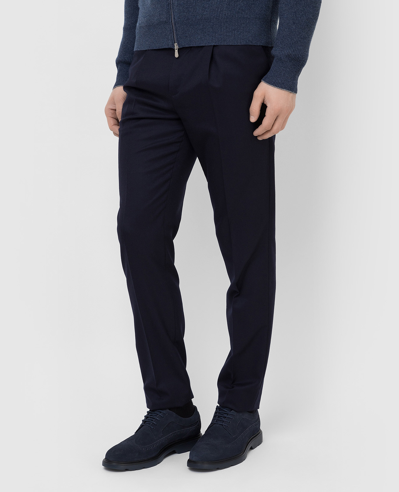 Brunello Cucinelli Темно-синие брюки из шерсти ME226E1450 изображение 3