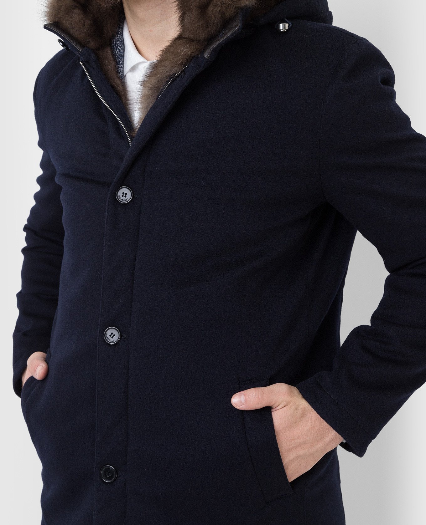 Enrico Mandelli Темно-синее пальто из кашемира на меху соболя A3T7524820 изображение 5