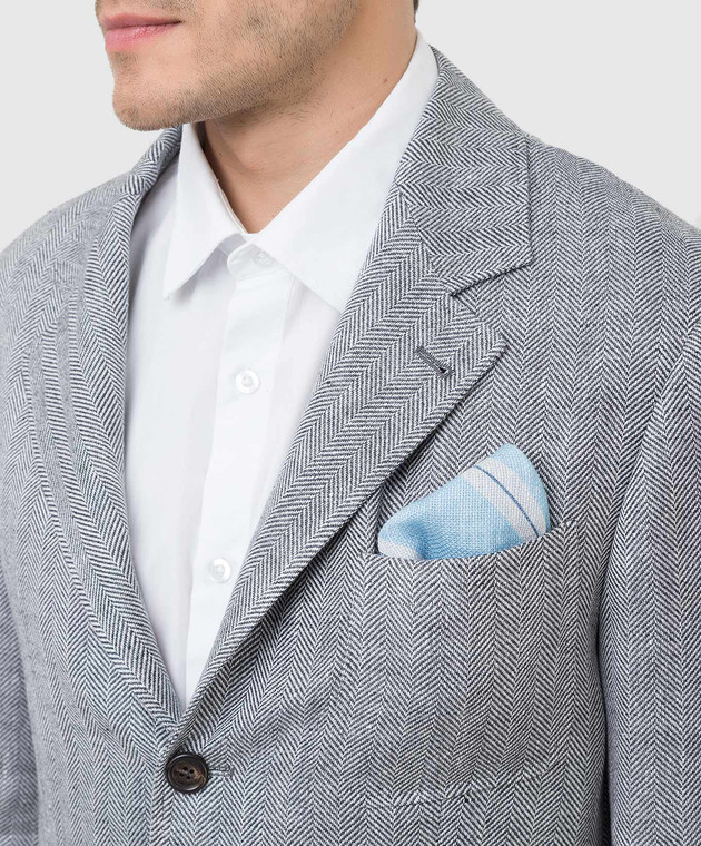 Brunello Cucinelli Светло-синий шелковый платок-паше в узор MW8870091 изображение 2