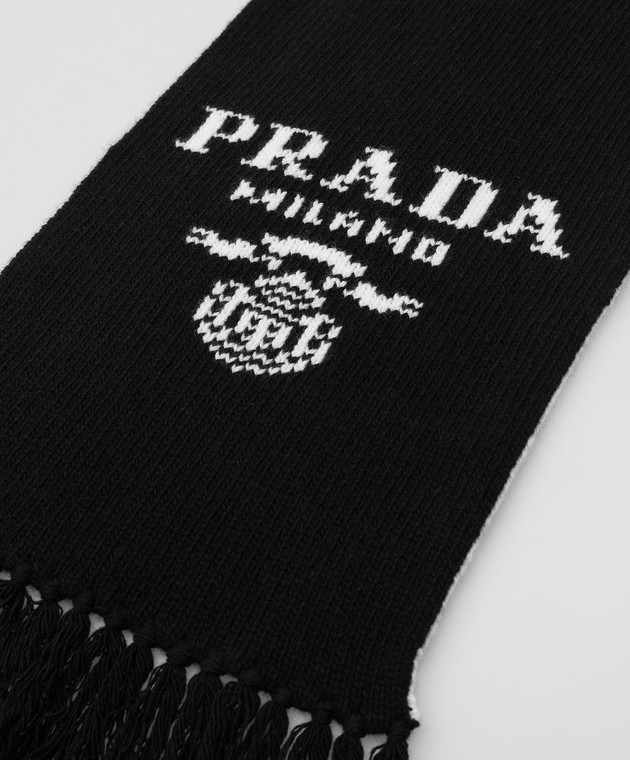 Prada Чорний шарф з вовни кашеміру з візерунком логотипу UMS3921YMW зображення 3