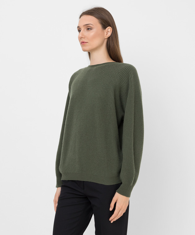 Allude Темно-зелений светр з кашеміру з вирізом 21511198 зображення 3