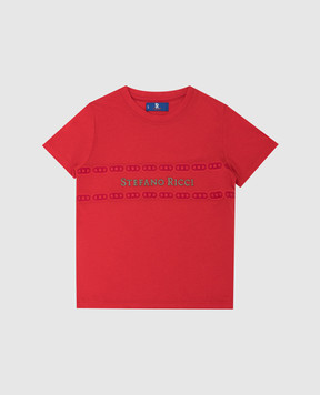 Stefano Ricci Детская красная футболка с логотипом и вышивкой YNH1100370803