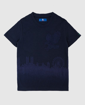 Stefano Ricci Детская темно-синяя футболка с вышивкой YNH84001LD803