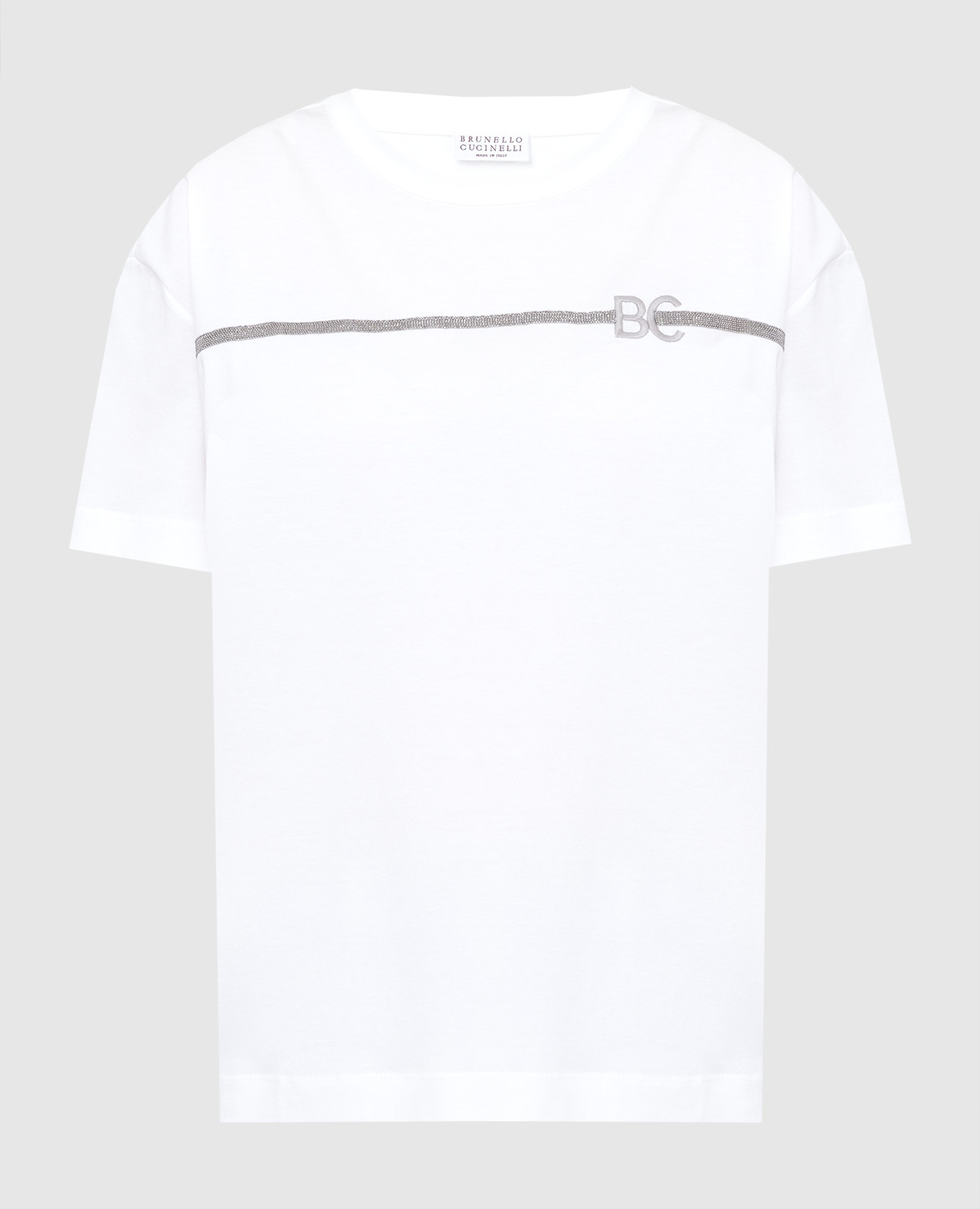 Белая футболка с цепочками и монограммой