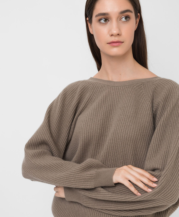 Allude Темно-бежевий светр з кашеміру з вирізом 21511198 зображення 5