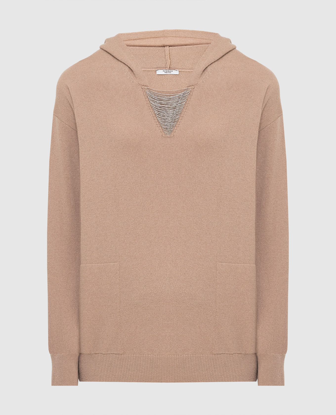 

Бежевое худи из шерсти, шелка и кашемира с цепочками, Бежевый, Свитера