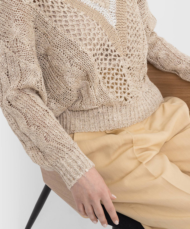 Brunello Cucinelli Пуловер из льна и шелка в узор с пайетками MCK386712 изображение 5