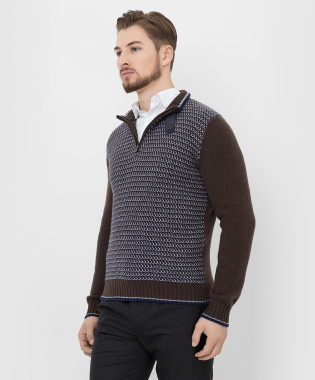 Stefano Ricci Коричневый свитер из кашемира в узор K606238L03F21420 изображение 3