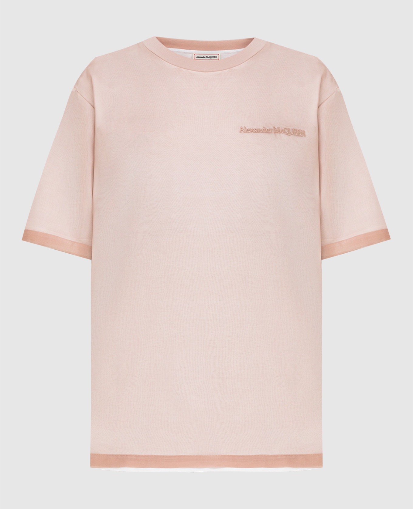 

Белая футболка с пудровой накладкой из шелка Alexander McQueen, Пудровый, Футболки