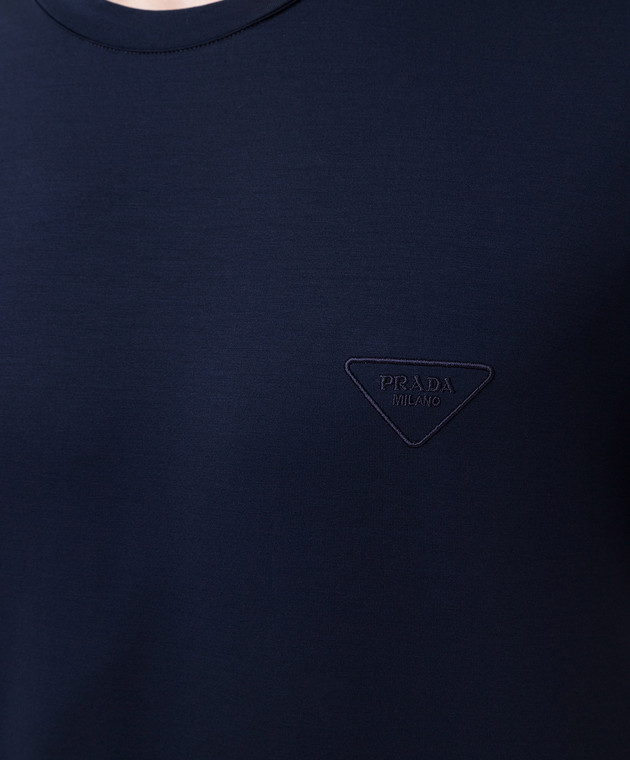 Prada Темно-синя футболка з вишивкою логотипу UJN7121YDP зображення 5