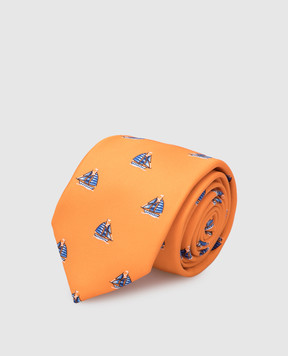 Stefano Ricci Детский оранжевый шелковый набор из галстука и платка-паше в узор YDHNG600