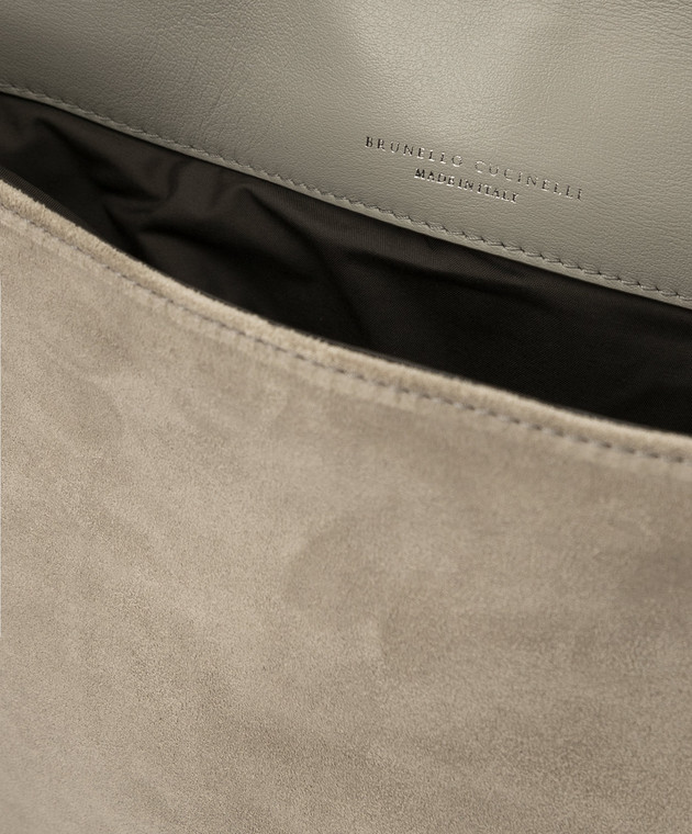 Brunello Cucinelli Светло-серая замшевая сумка-мессенджер с монилью MBDLD2333 изображение 4