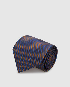 Stefano Ricci Темно-бежевый шелковый галстук в геометрический узор CXDD41073