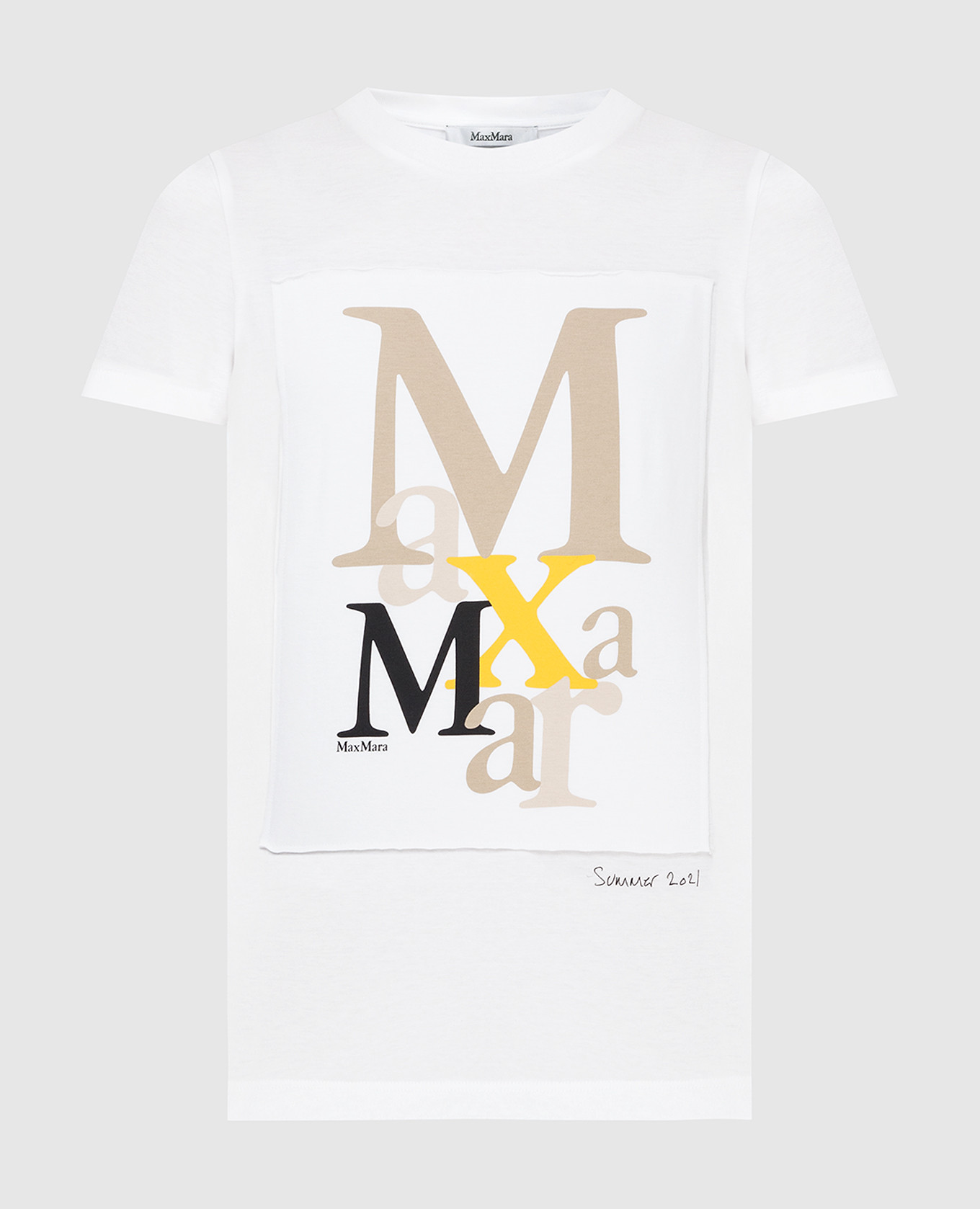 

Футболка с бежевым принтом логотипа Max Mara, Белый, Футболки
