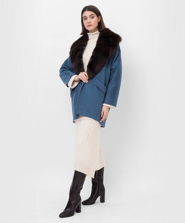 Real Furs House Пальто из кашемира с мехом соболя QSR433 изображение 2
