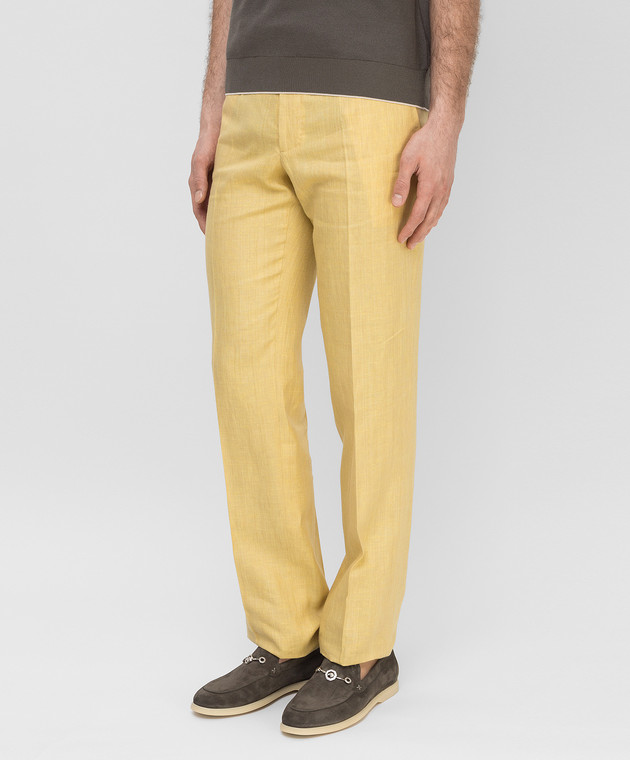 Stefano Ricci Желтые брюки из льна M1T2200000L0001H изображение 3