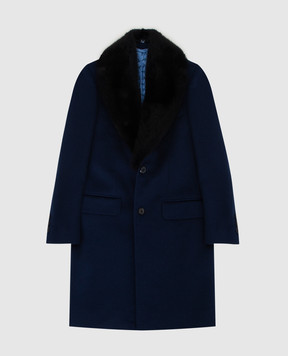 Stefano Ricci Детское темно-синее пальто из кашемира с мехом норки Y1ZP992000CA10