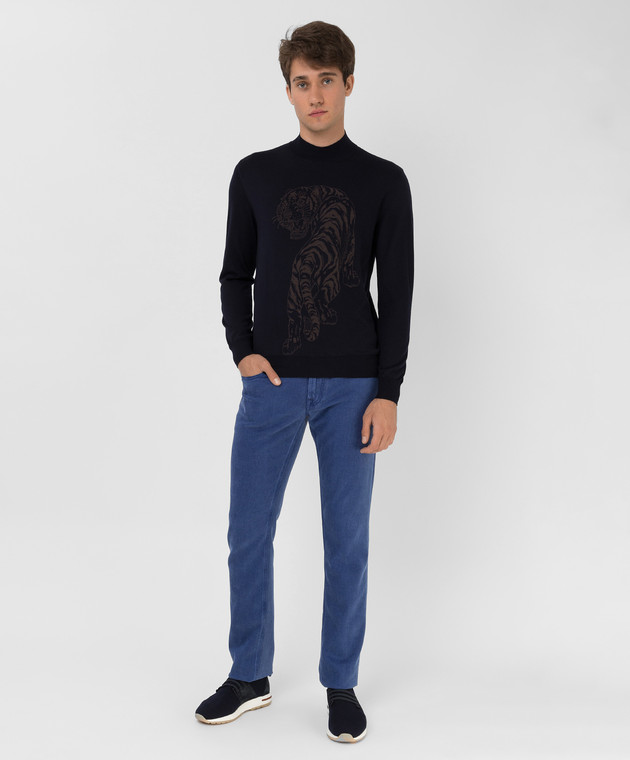 Bertolo Cashmere Темно-синій джемпер з вовни і шовку з візерунком 902157002011 зображення 2