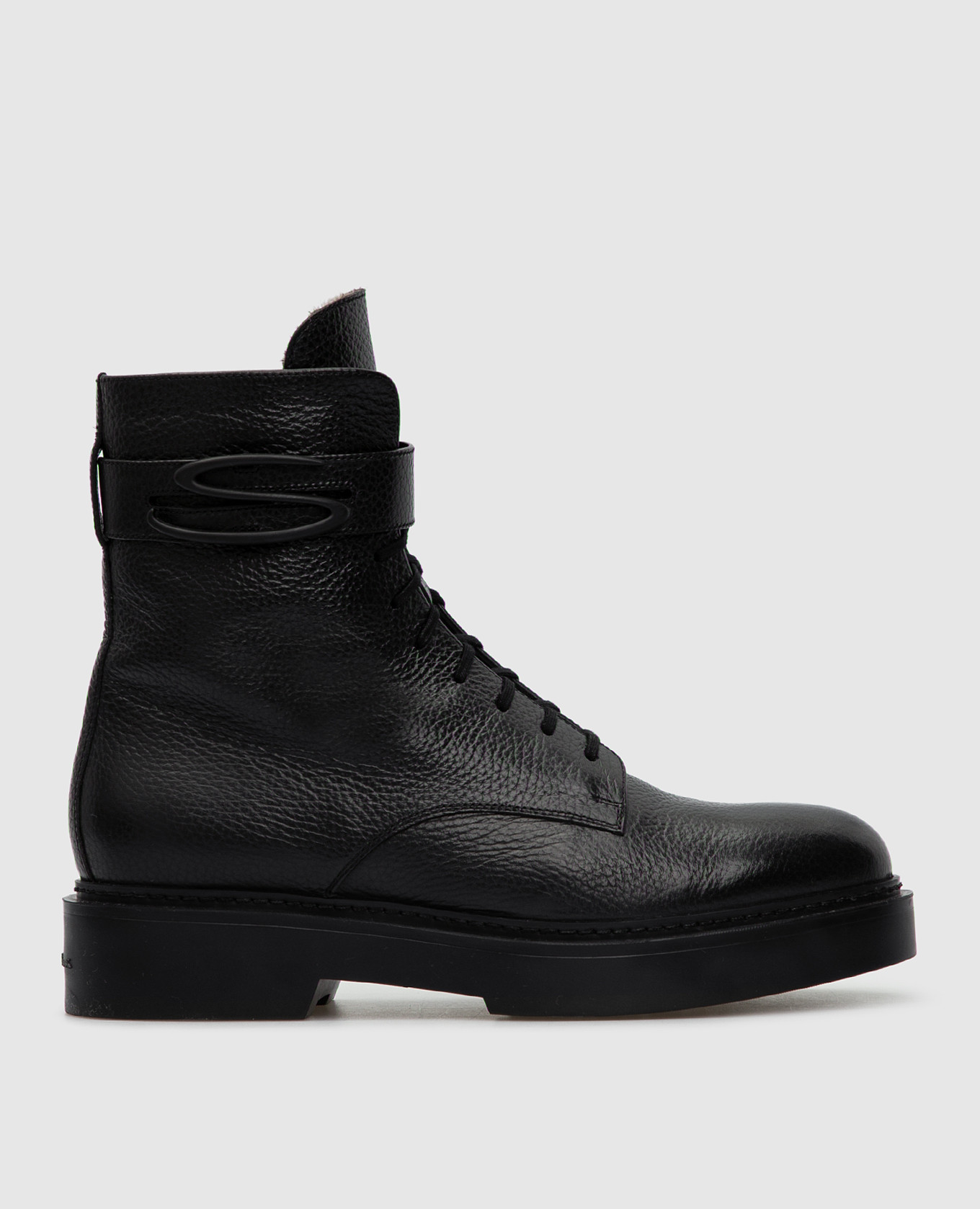 

Черные кожаные ботинки на меху Santoni, Черный, Ботинки
