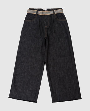 Brunello Cucinelli Дитячі джинси з вишитим поясом та бахромою B0F28P427B