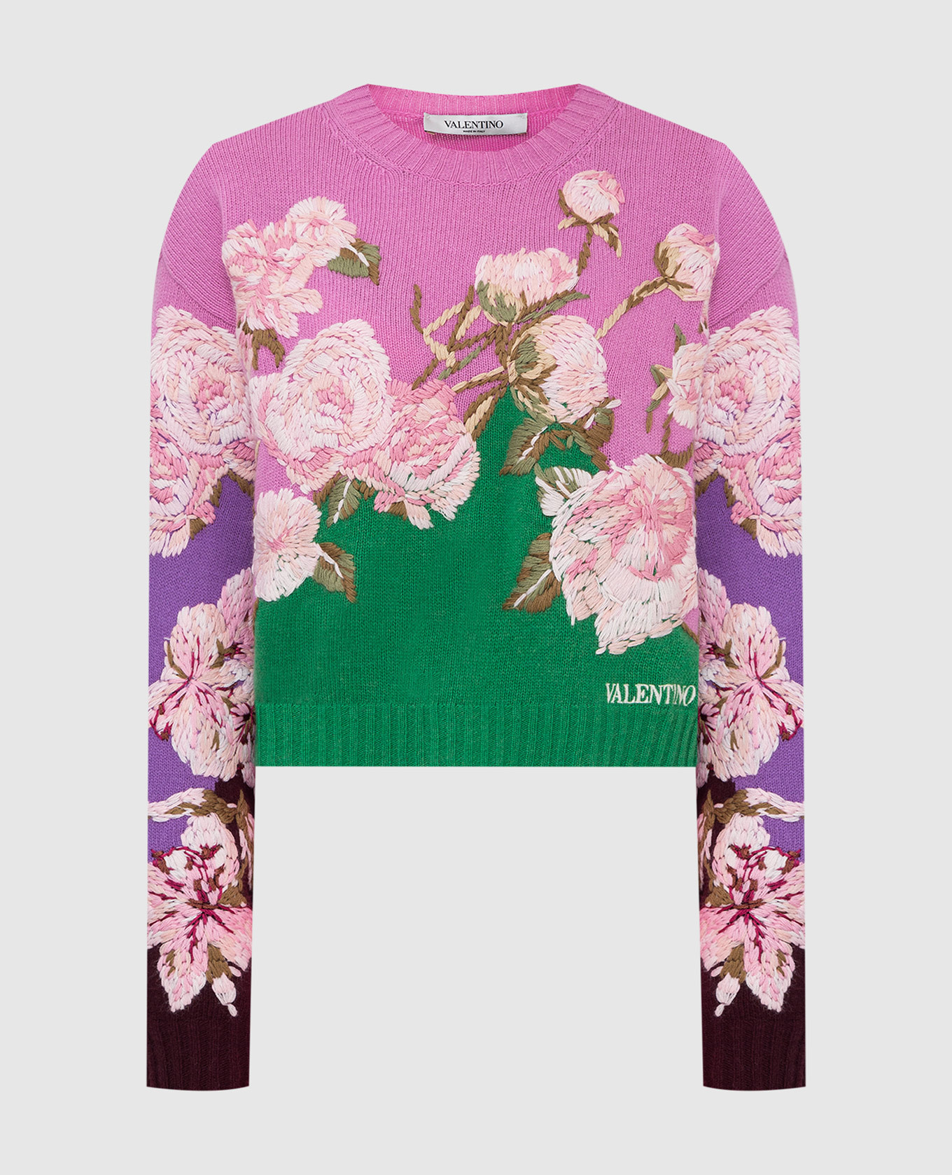 

Укороченный джемпер с вышивкой из шерсти и кашемира Valentino, Разноцветный, Свитера