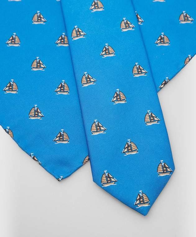 Stefano Ricci Детский синий шелковый набор из галстука и платка-паше в узор YDHNG600 изображение 4