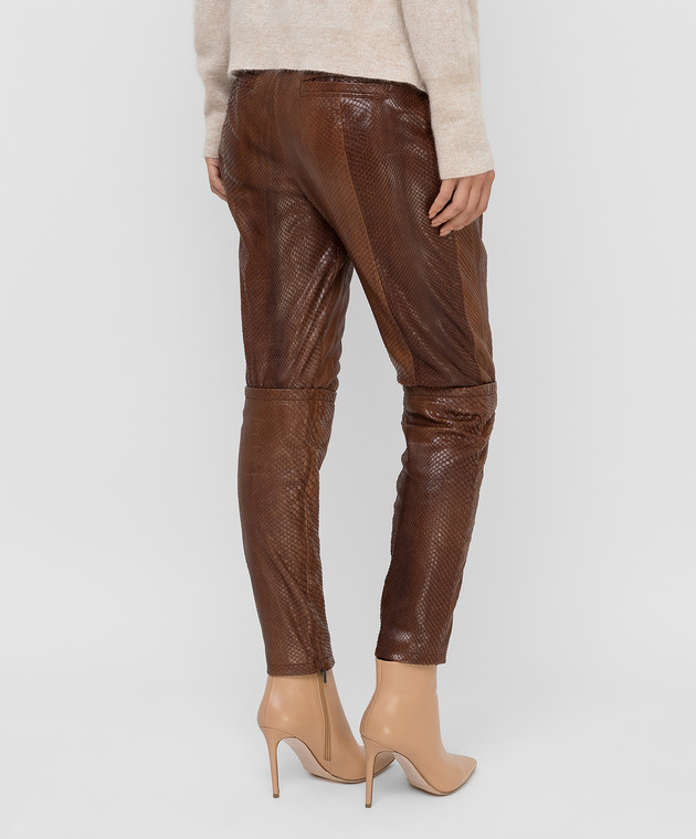 Gucci Коричневі брюки зі шкіри пітона 264366 зображення 4