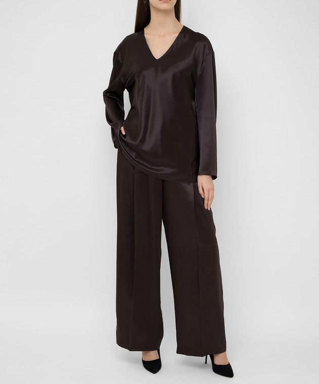 NINA RICCI Темно-коричневая блуза из шелка 20HCTO040SE1344 изображение 2