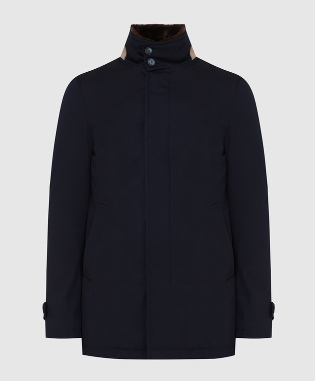 Herno Темно-синяя куртка из  шерсти с мехом бобра IM0262U33186