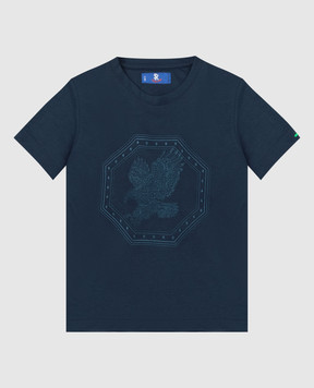 Stefano Ricci Дитяча темно-синя футболка з вишивкою емблеми YNH7400340803