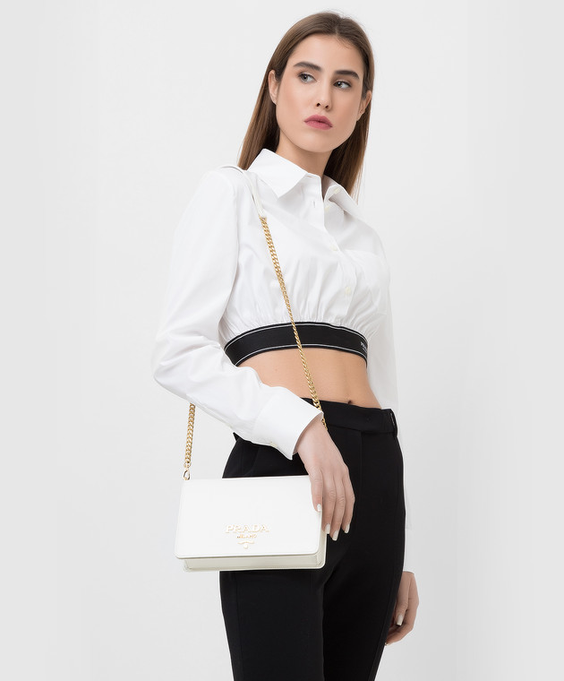 Prada - Белый кожаный клатч с логотипом 1BP018NZV купить в Symbol