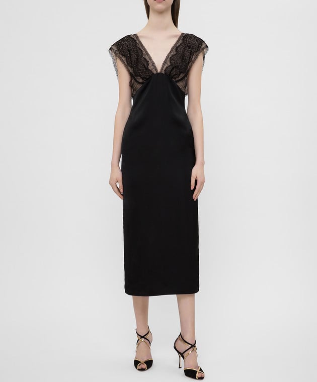 Victoria Beckham Черное платье с кружевом DRMID68100 изображение 2