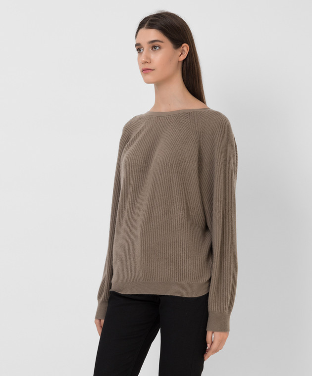 Allude Темно-бежевий светр з кашеміру з вирізом 21511198 зображення 3