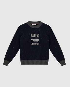 Brunello Cucinelli Детский темно-синий свитер из  шерсти и кашемира B46M72500B