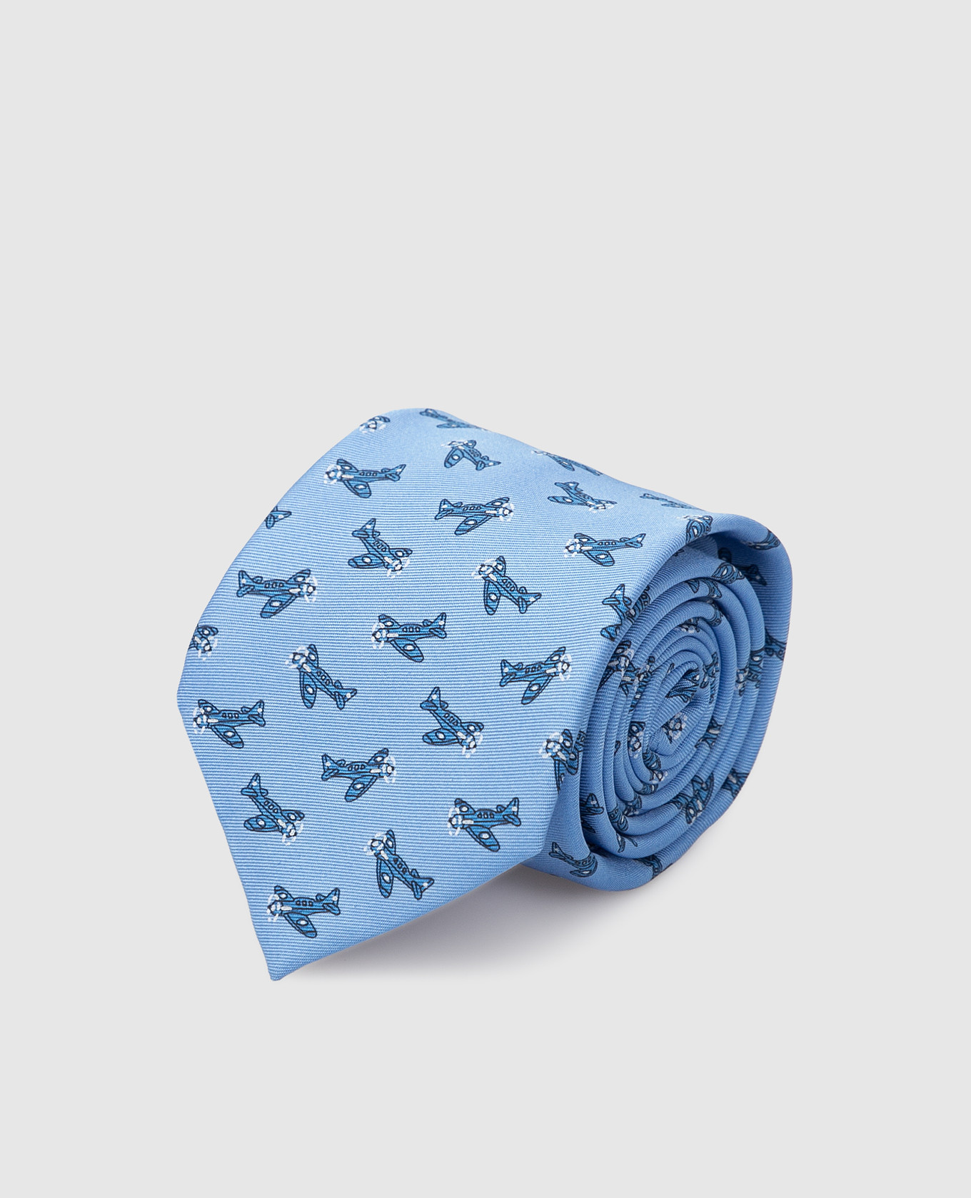 Детский светло-синий шелковый набор из галстука и платка-паше в узор